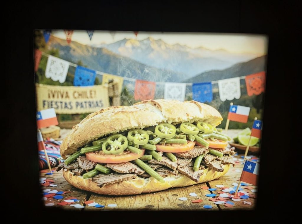 Pantalla LED publicitaria con gráfica gastronómica de sándwich